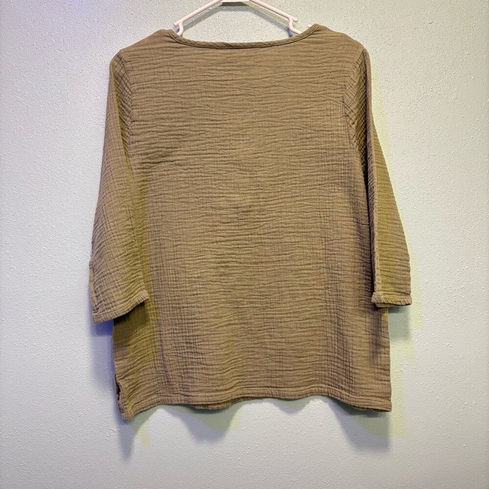 Draper’s & Damon’s Petite Olive Boxy 3/4 Sleeve Button Down Top Size M - Picture 6 of 8